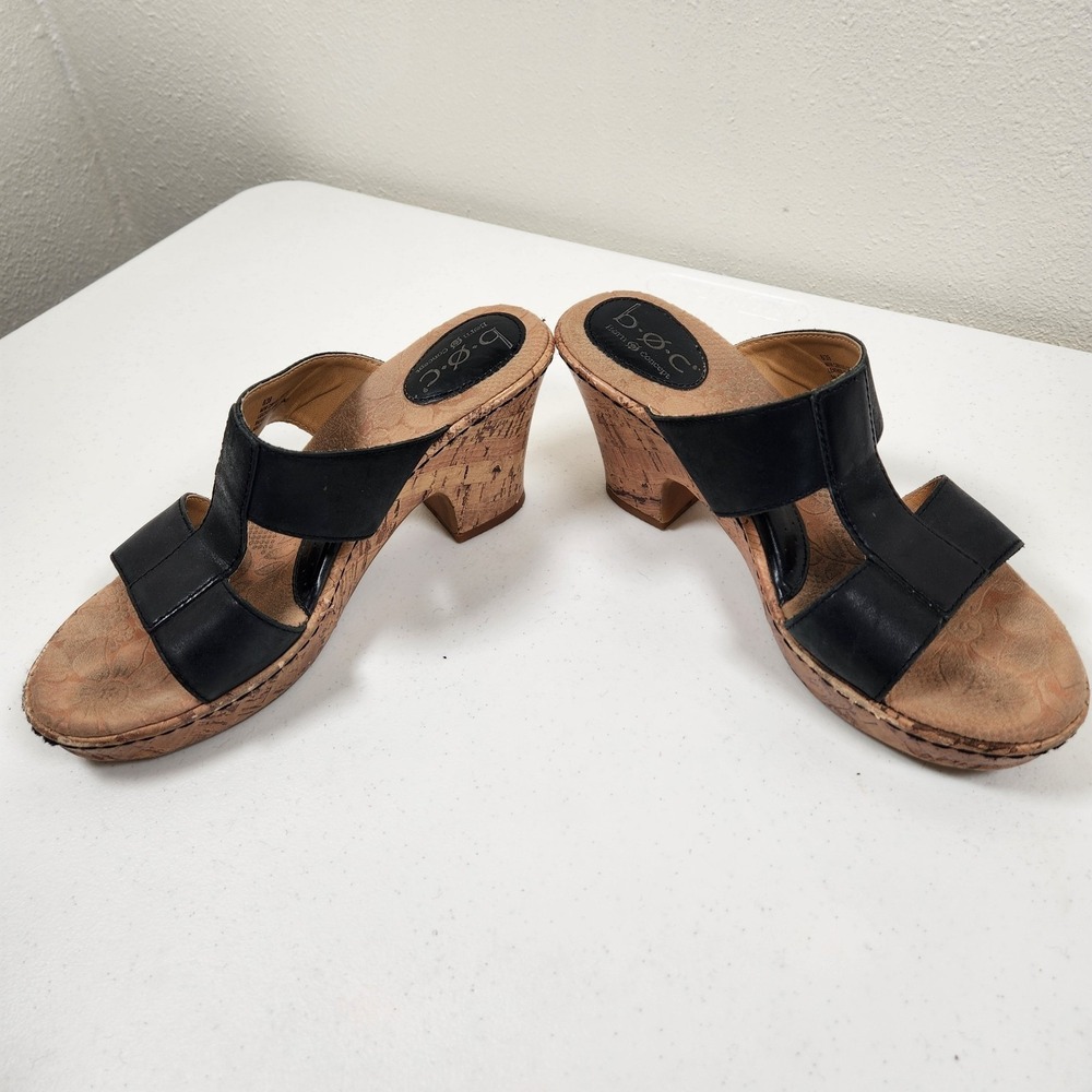 Born BOC womens T-strap criss cross sandals slides shoes black 8/39 - Picture 3 of 6